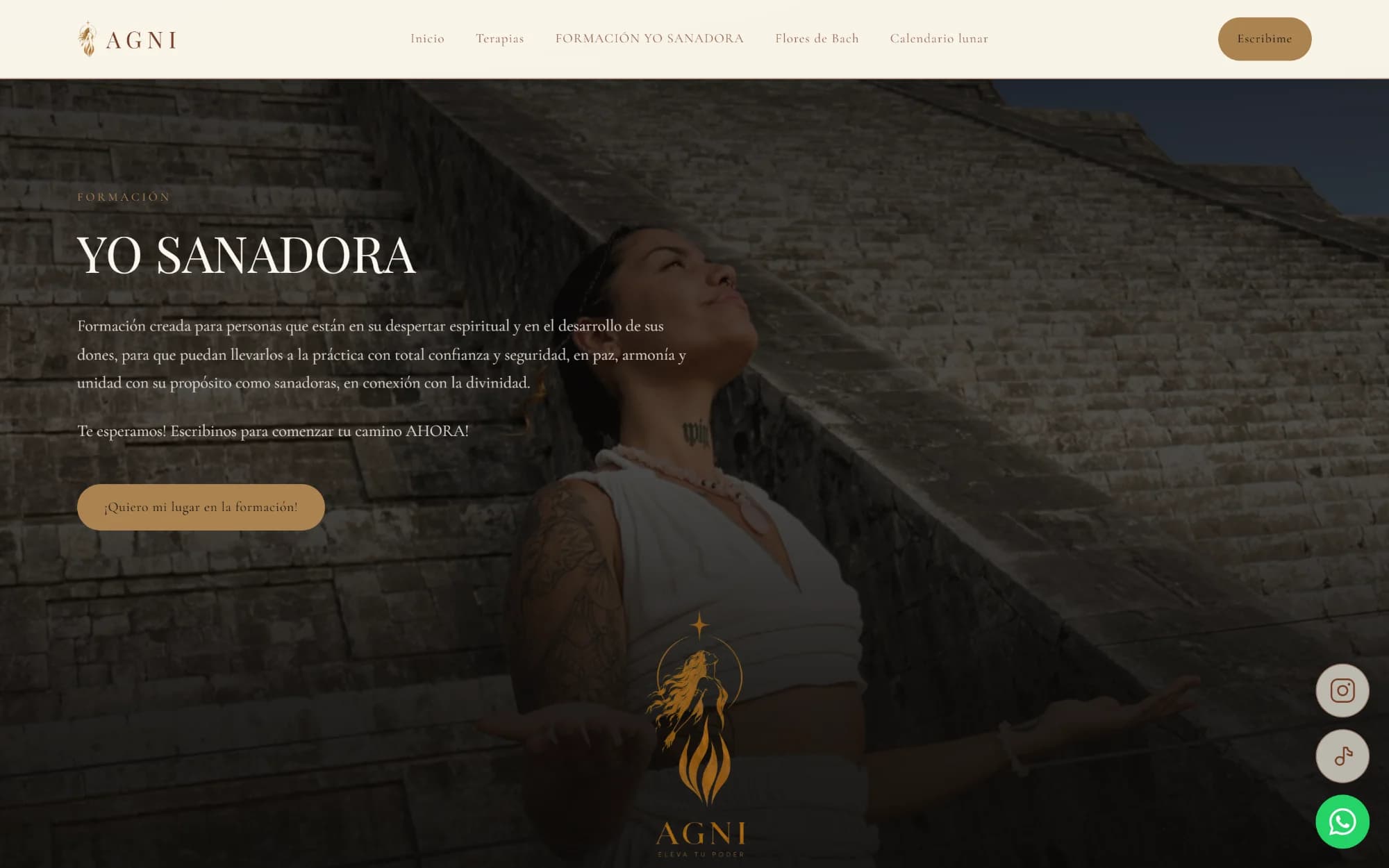 Header of the Yo Sanadora training over the coach's photo, with the dark veil and light lettering