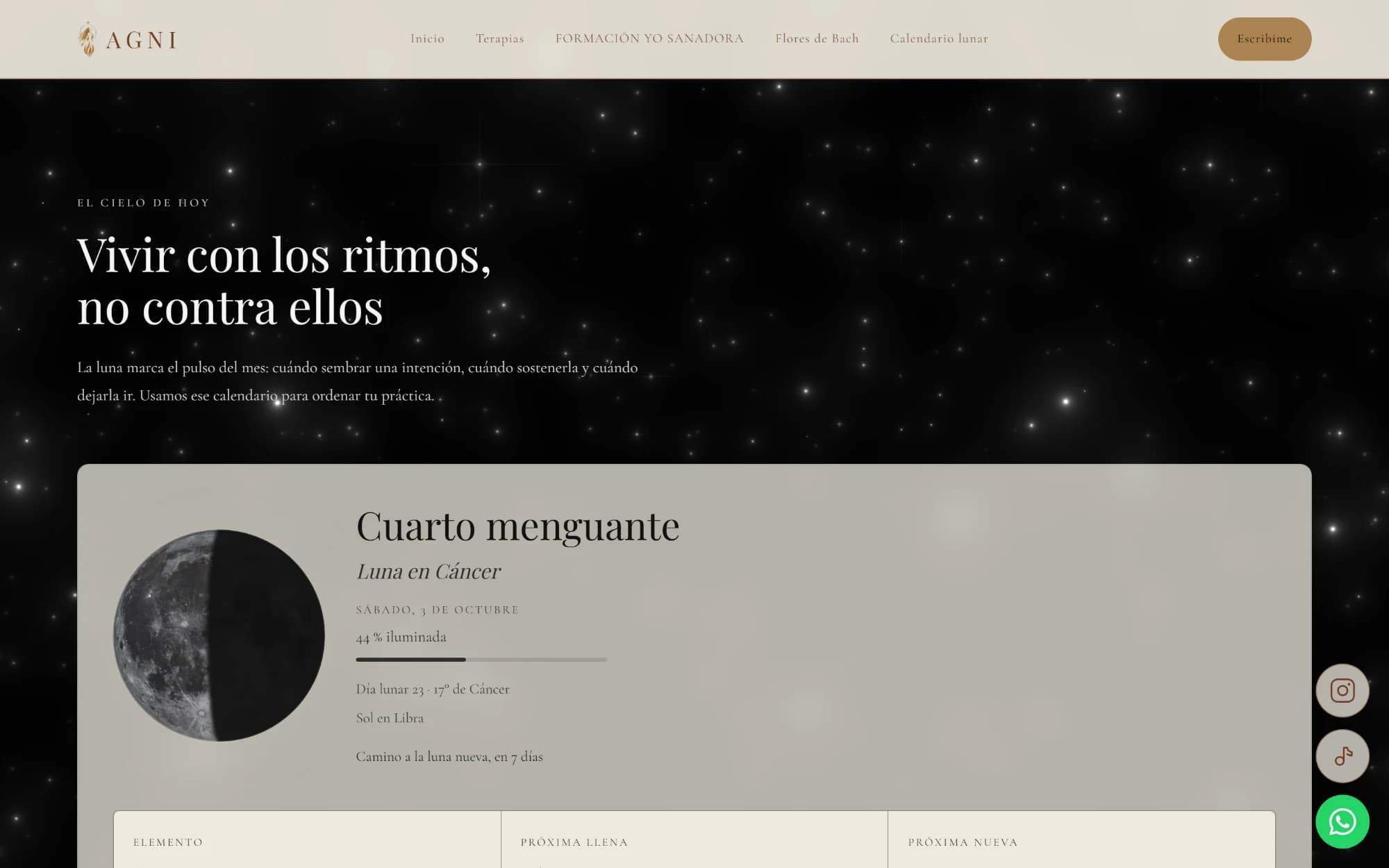 Lunar calendar page with its headline over a black starry sky