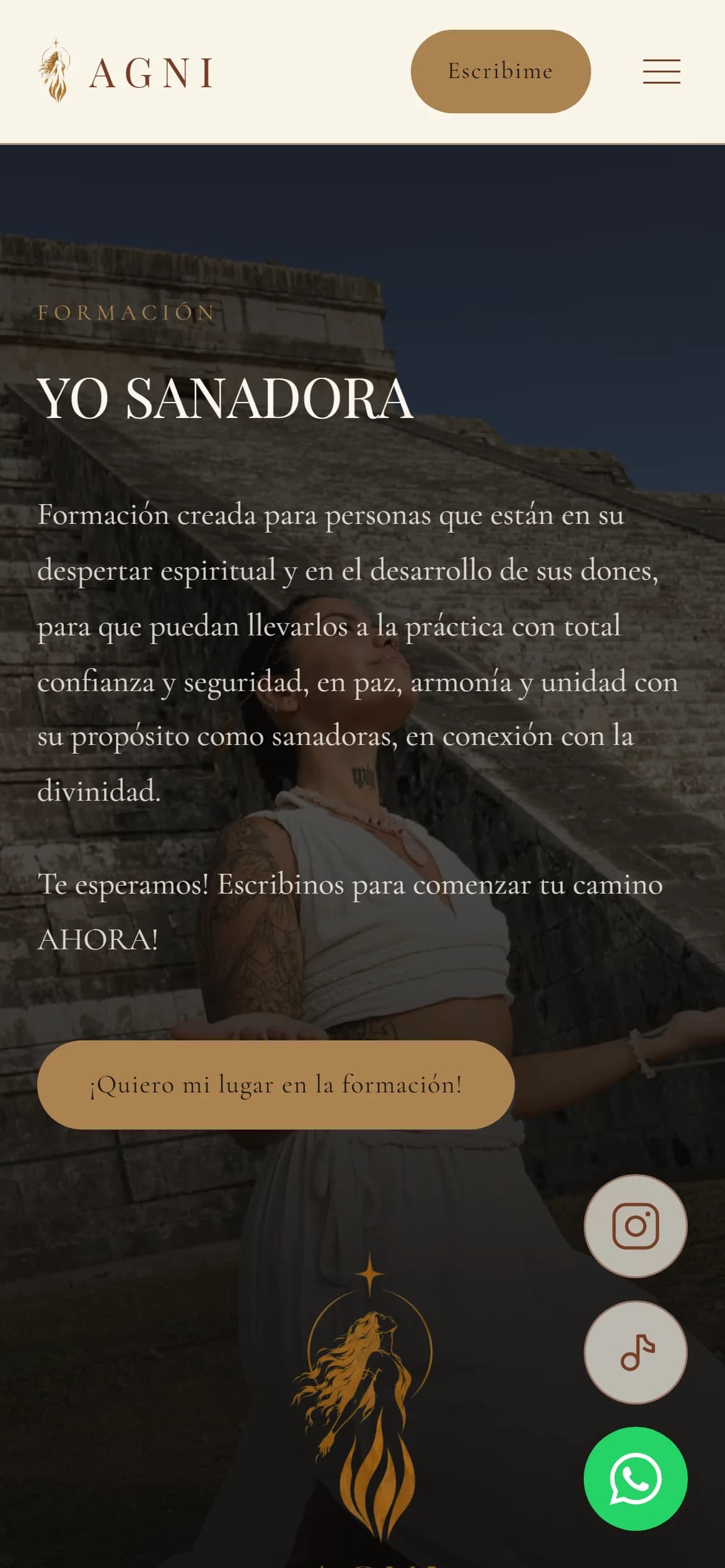 Header of the Yo Sanadora training on a phone, with the gold logo at the bottom