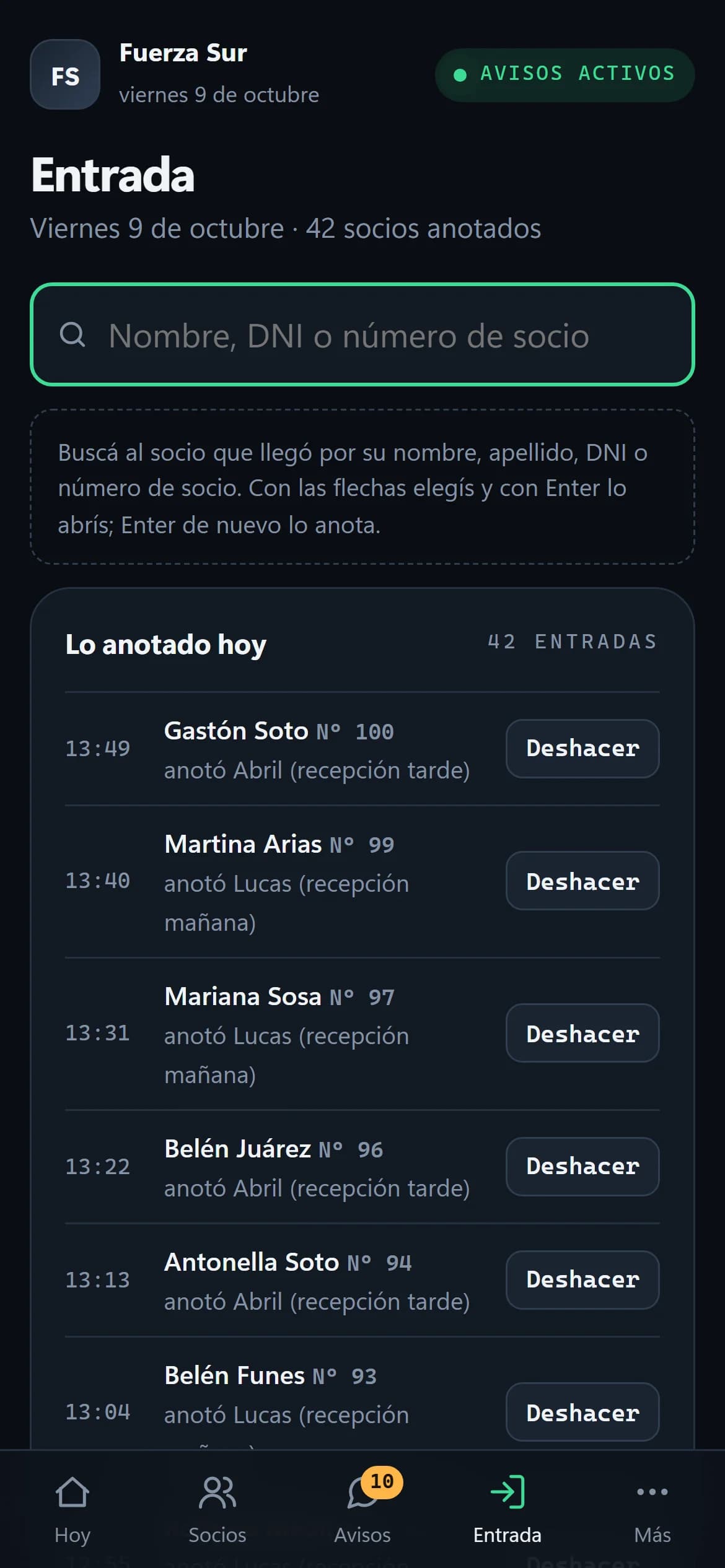 La Entrada en el celular de la recepción
