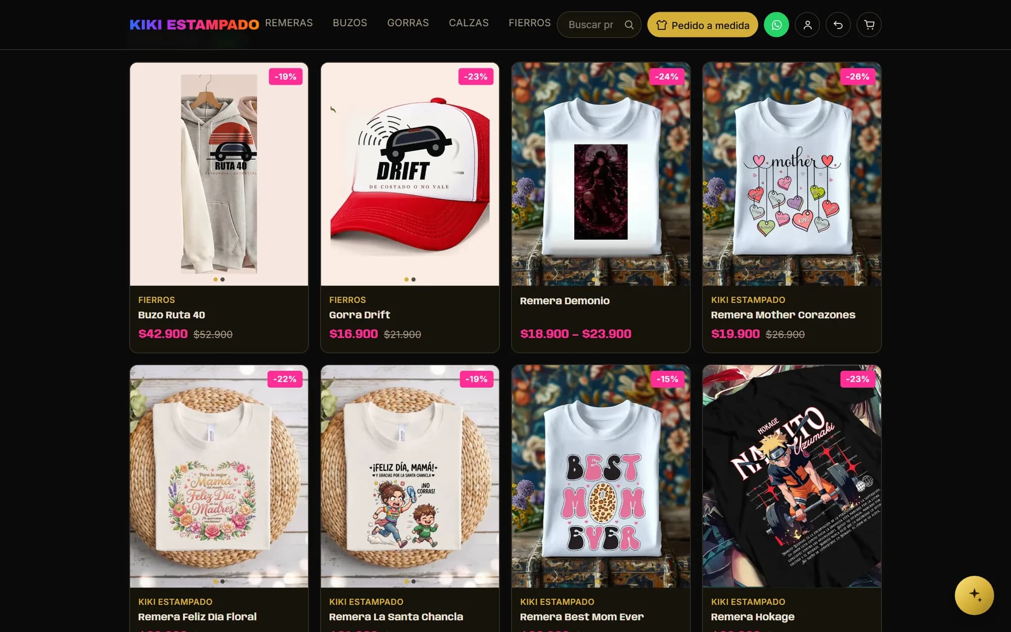 The home page's deals strip: eight products with the discount percentage stamped on the photo and the old price crossed out