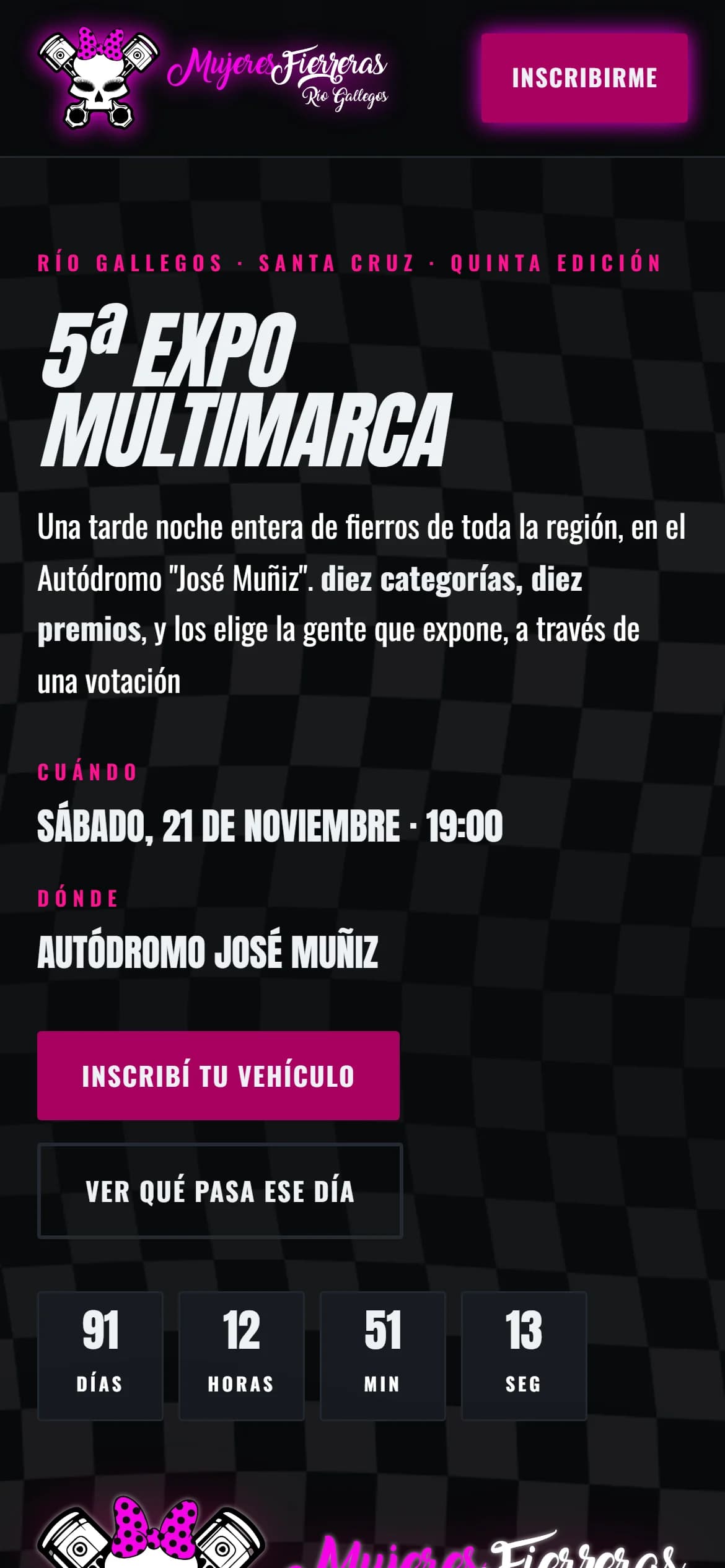 Mujeres Fierreras home page on a phone