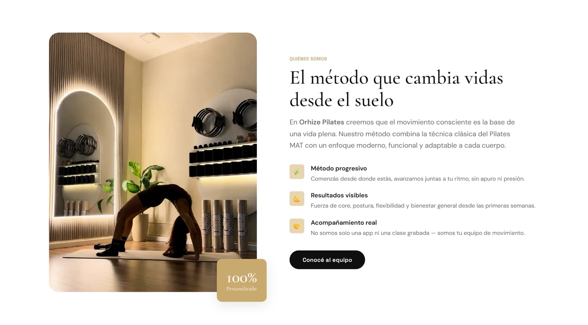 Sección del método de Orhize Pilates