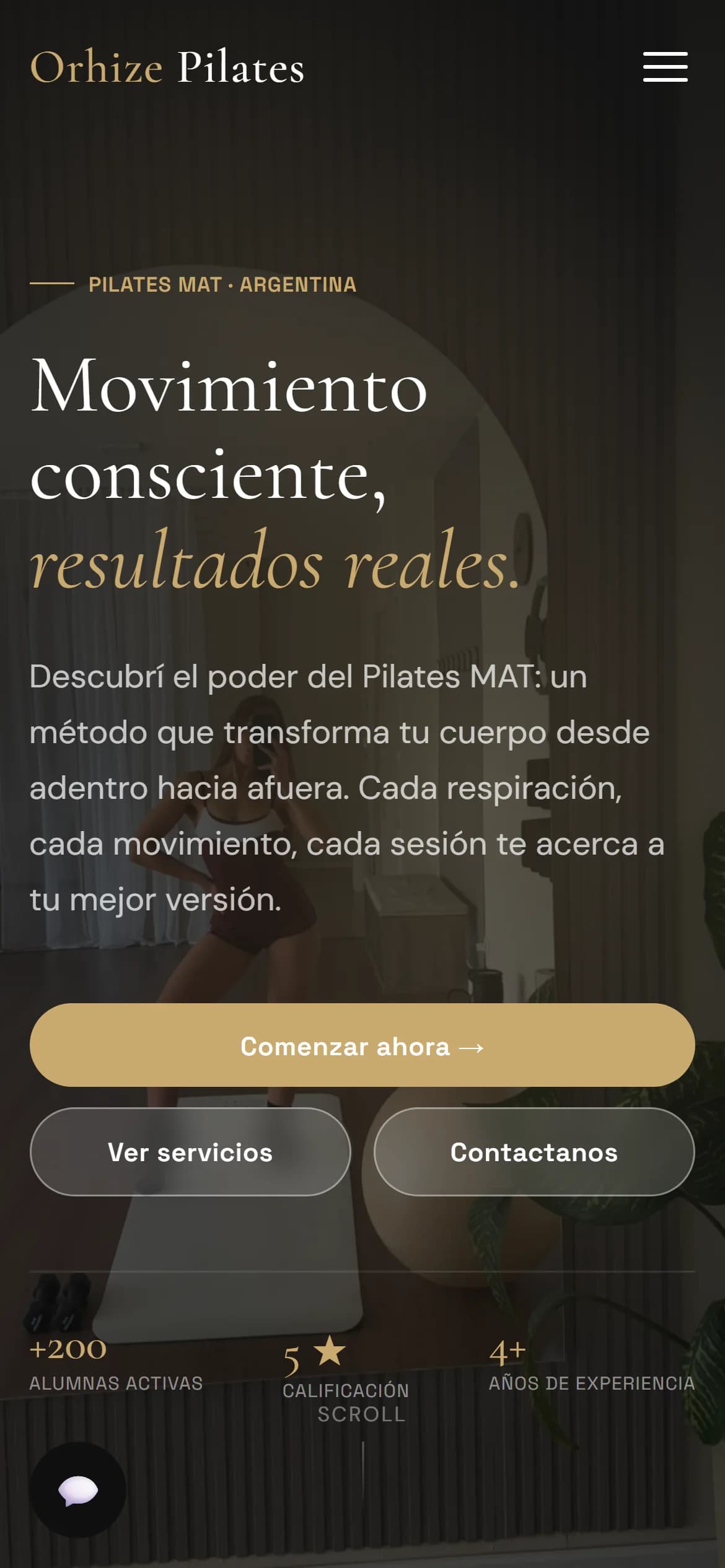 Portada de Orhize Pilates en un teléfono